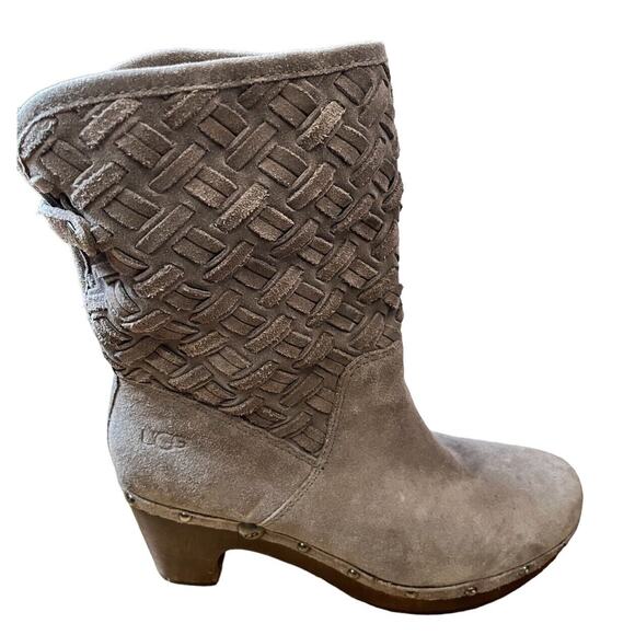 UGG Lynnea Arroyo Weave Chestnut Bootie Size 9 Beige Suede 2 Ways To Wear - Picture 8 of 12